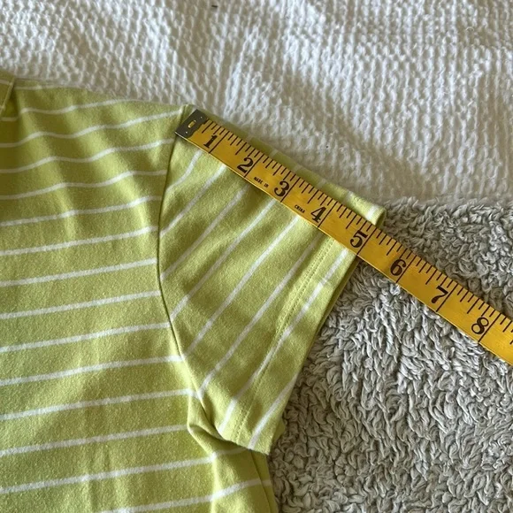 St. John's Bay Women's S Zip Neck Polo Tee Shirt Lime Green White Stripe Preppy - Picture 15 of 15